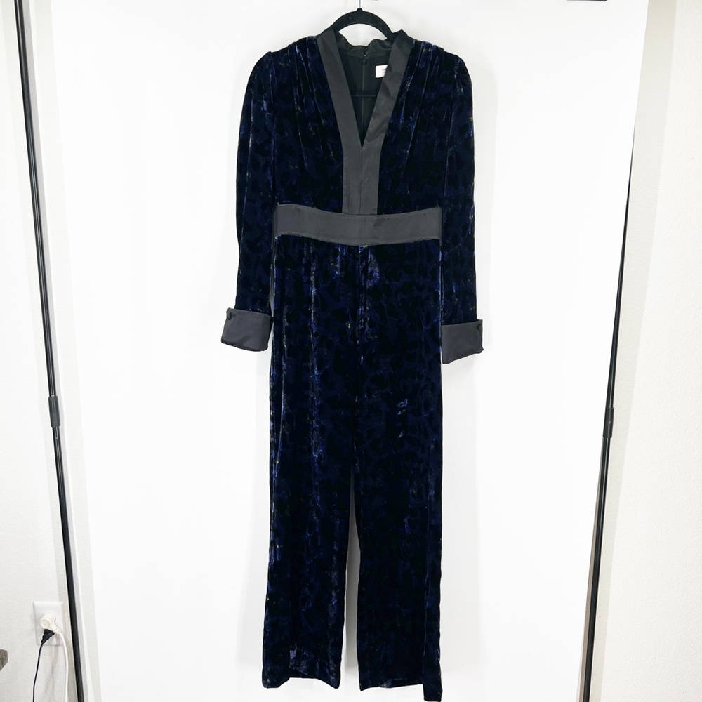 Diane Von Furstenberg Vegas Satin-Trimmed Leopard-Print Velvet Jumpsuit